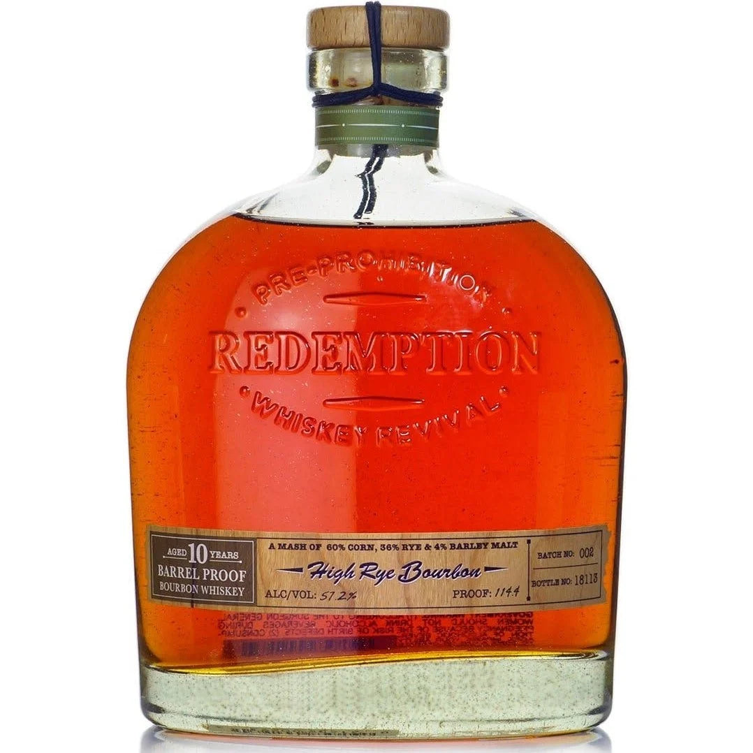 Buy Redemption Bourbon High Rye Barrel Proof 10 Year online at whiskeyshipped.com and have it shipped to your door nationwide.