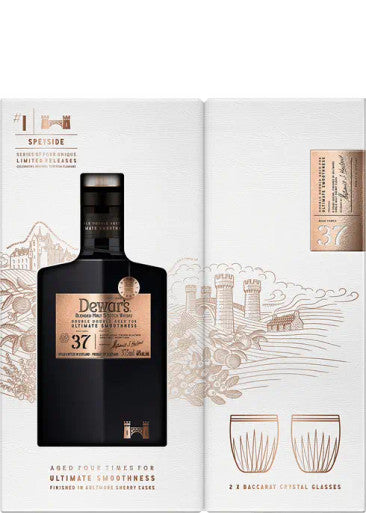 Dewar's Blended Scotch Double Double Aged For Ultimate Smoothness Aged 37 Yr W/ 2 Baccarat Glasses (375ml)