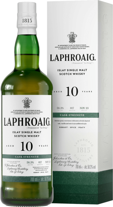 Buy Laphroaig Cask Strength Batch 017 10 Year Single Malt Scotch Whisky online at whiskeyshipped.com and have it shipped to your door nationwide.