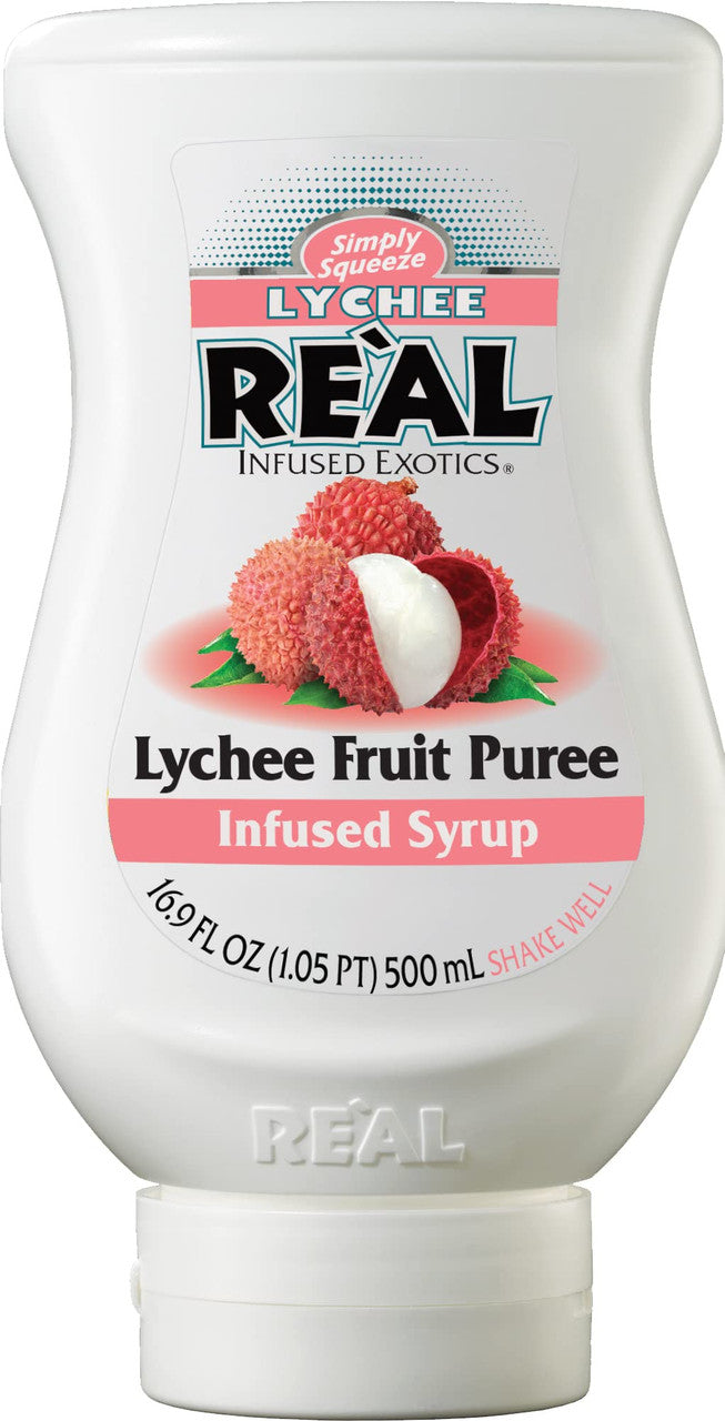 Buy Real Infused Exotics Lychee Fruit Puree Infused Syrup online at whiskeyshipped.com and have it shipped to your door nationwide.