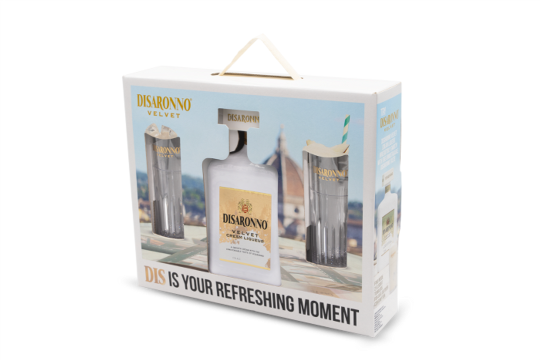 Buy Amaretto Disaronno Velvet Cream Liqueur Gift Set with 2 Glasses online at whiskeyshipped.com and have it shipped to your door nationwide.
