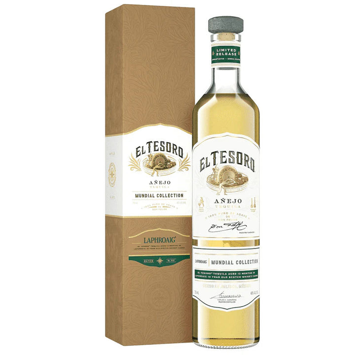 Buy El Tesoro Tequila Añejo Mundial Collection Aged In Laphroaig 10 Year Old Scotch Whiskey Casks online at whiskeyshipped.com and have it shipped to your door nationwide.
