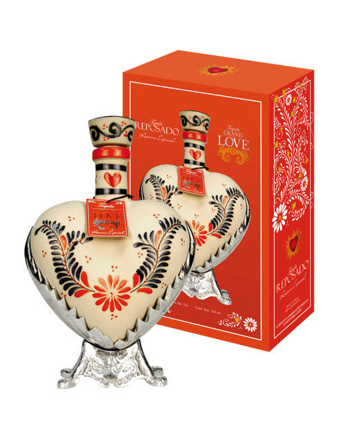 Buy Grand Love Tequila Reposado Ceramic Hand Painted Heart - Metal Base online at whiskeyshipped.com and have it shipped to your door nationwide.