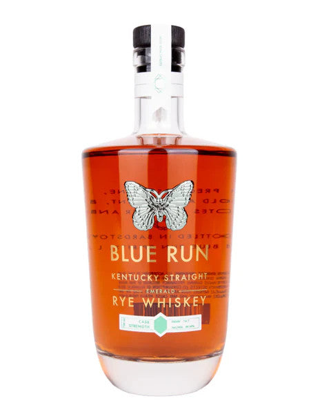 Buy Blue Run Straight Rye Whiskey Cask Strength Emerald Batch #1 online at whiskeyshipped.com and have it shipped to your door nationwide.