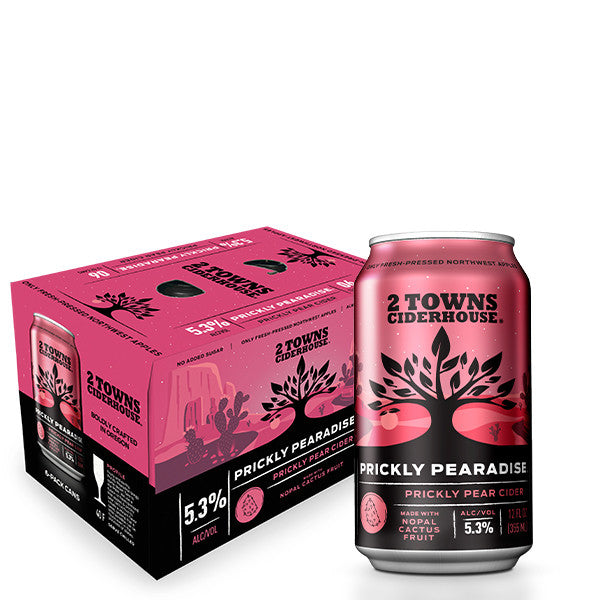 2 Towns Prickly Pearadise Cider Cider 6-Pack Can (12oz). Fruity and earthy, Prickly Pearadise brings some desert flare to the PNW. We use a fusion of NW apples & prickly pear cactus fruit to create a vibrant flavor oasis, proving that a little paradise can be found even in the prickliest of places.