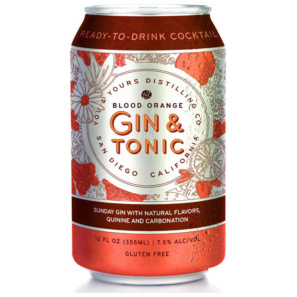 Blood Orange Gin & Tonic (4 Pack - 355ml). You & Yours Distilling Co Sunday London Dry Gin is vapor-distilled with juniper berries, fresh spruce tips, blood orange peel, pink peppercorn, clove and a touch of orris root. To take this gorgeous gin completely over the top is a crisp blood orange-scented tonic water and the teeniest touch of lime. Find us a better couple, we’ll wait.