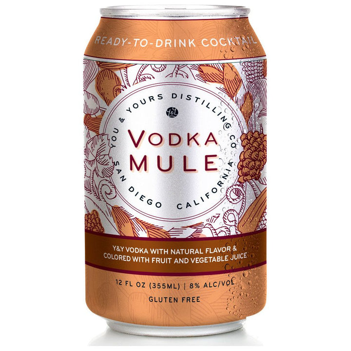 Vodka Mule (4 Pack - 355ml). When the situation calls for a classic cocktail, let the Moscow Mule carry you home. This little beauty is the perfect blend of our distilled on-site Y&Y Vodka, with natural flavor and colored with fruit and vegetable juice. A premium, well-balanced kick for any occasion.
