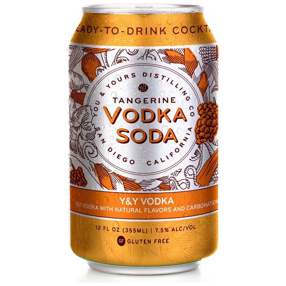 Tangerine Vodka Soda (4 Pack - 355ml). This cocktail tastes like taking a breezy afternoon nap in a very rustic-chic trough of the juiciest, just-picked tangerines. Notes of juicy tangerine, mandarin and clementine form the perfect pillow upon which to rest our 100% grape-based and distilled on-site Y&Y Vodka.